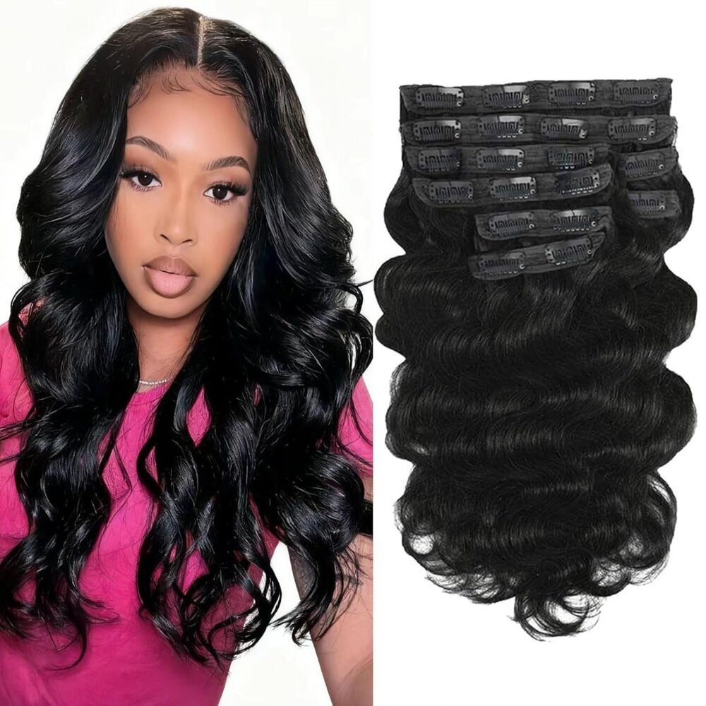 20 Inch Human Hair Extensions Natural Black Body Wave Clip ins for Women